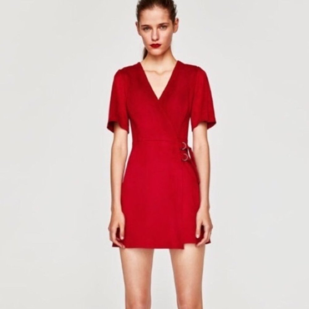 Zara Trafaluc Dress Wrap Red Faux Suede Size XS - Picture 2 of 8